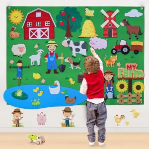 Felt Interactive Story Board Set has Farm Animals is Play Mat or Wall Hanging