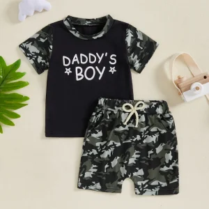 Toddler Boys Camo Print Tee and Elastic Waist Shorts