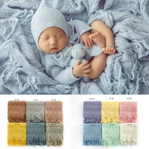 Newborn Photography Props Blanket has Hand-Knitted Fringe
