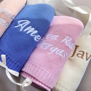 Stroller Cover Knitted Blanket with Embroidered Name