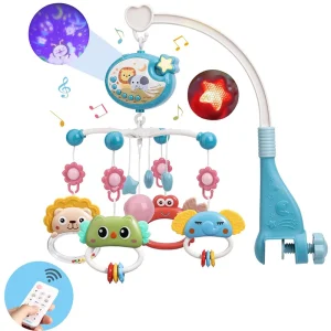 Remote Control Musical Crib Mobile with Lights and Music Projection for 0-6 Months
